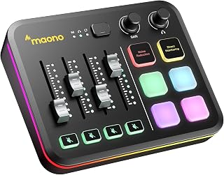 MAONO G3 Gaming Audio Mixer with Map Any Audio Sources for PC Streaming | Mixer with 4 Faders, 3 Submixes, dual PC setup, Noise Reduction, 57dB XLR input, Windows Arena control for Gamers & Streamers