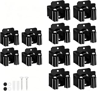 12 Pack Broom Holder Wall Mount, Heavy Duty Single Broom and Mop Clips, Screw Mounted Shovel & Rake Garden Tool Organizer for Garage, Laundry Room, Shed(Black)