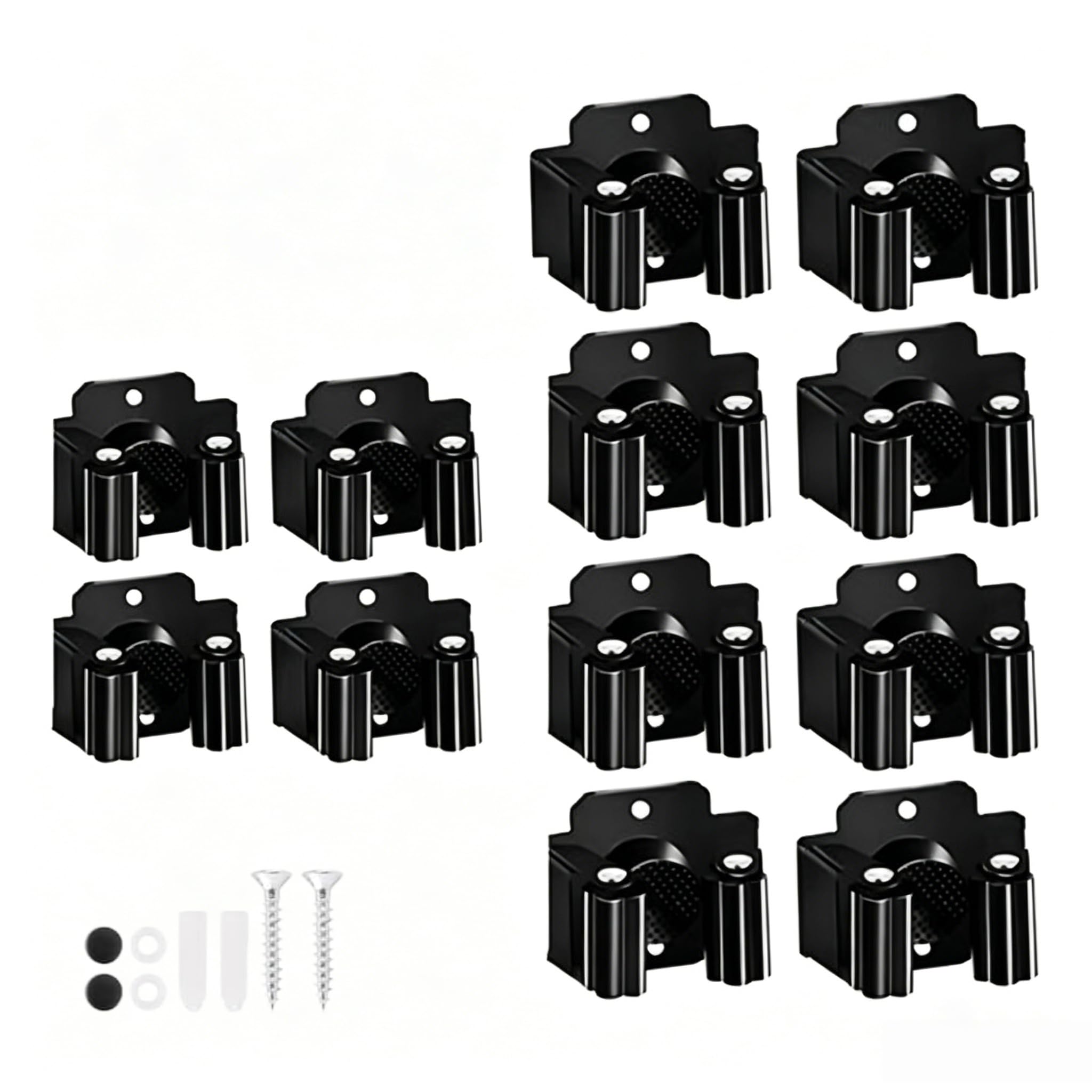 12 Pack Broom Holder Wall Mount, Heavy Duty Single Broom and Mop Clips, Screw Mo