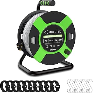 auralab 25m 25000LM LED Strip Light with Reel, IP65 Construction Light | 4000K Work Light Construction String Lights Linkable up to 100m 10 S-Hooks & 10 Straps Waterproof Rope Light Plug Flexible