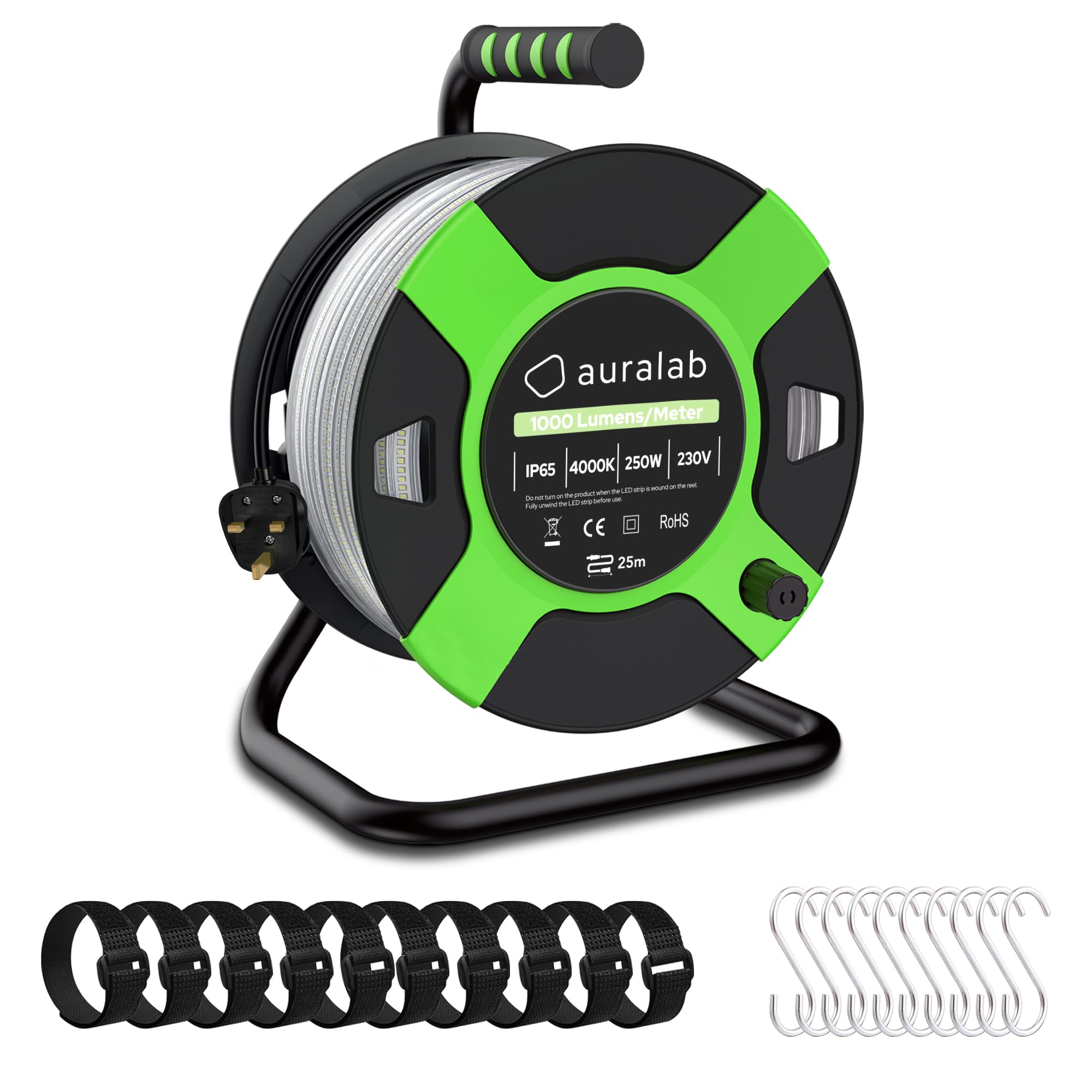 auralab 25m 25000LM LED Strip Light with Reel, IP65 Construction Light | 4000K W