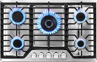 AMZCHEF 30 Inch Gas Cooktop, Gas Stove Top with 5 Italy SABAF Power Burners | Max 48,300 BTU Built-in Gas Hob, 304 Stainless Steel Panel, NG/LPG Convertible, ETL Certified