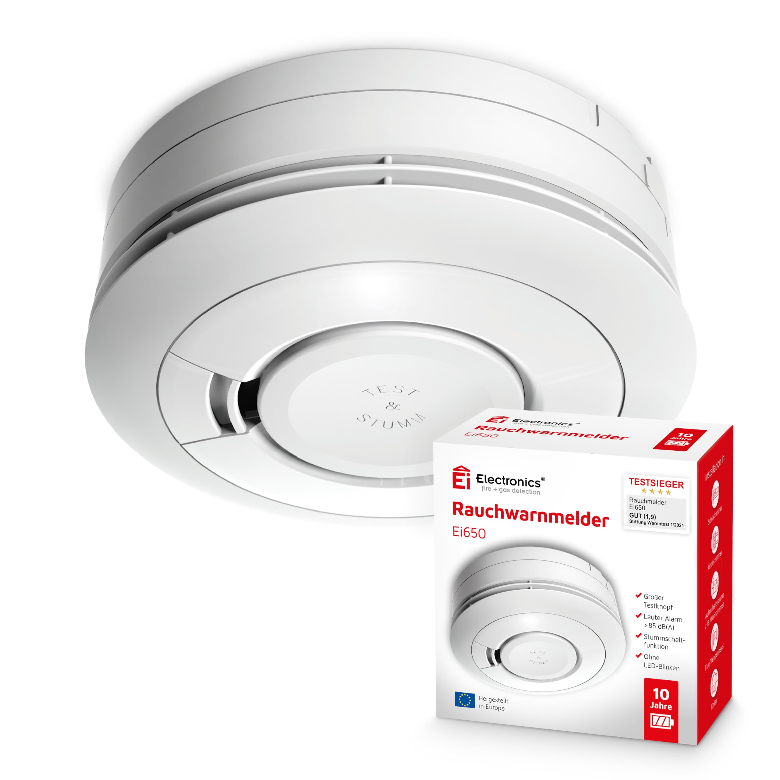 Ei Electronics Ei650 Smoke Detector, Stand-Alone Device with Battery for 10 Year
