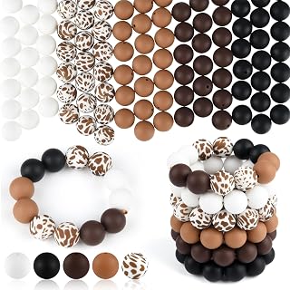 ASTARON 100 Pcs 15mm Cow Brown Black Silicone Beads for Keychain Making | Silicone Beads Bulk for Bracelets，Beads for Beaded Pens, Jewelry Making Supplies, Gifts for Craft Enthusiasts，Keychain Craft
