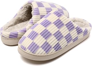 Guyarns House Slippers Women Men Winter Memory Checked Memory Foam Slippers with Non-Slip Sole Bedroom for Indoor Outdoor