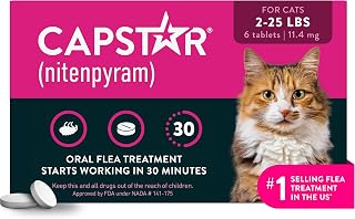 Capstar Oral Flea Tablets Cats 2-25 lbs, Nitenpyram, 6-Dose | Ideal for Cats 2-25 lbs; Oral Tablet, No Mess; 6 doses; Fast Flea Knockdown