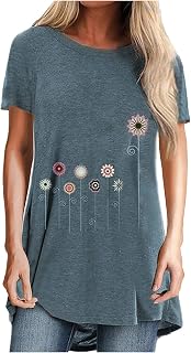 Blouses and Shirt Long Tops for Women Short Sleeve Loose Print Round Neck Latest Fashion Casual Basic Elegant Comfortable Undershirt Summer Tops Plus Size