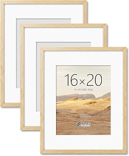 TONES FRAME DESIGN 16x20 Picture Frame,Solid Oak Wood Frame with Mat,3 Pack | Fits 11x14 with Mat,Real Solid Wood,Unique Oak Wood Grain,Lightweight Picture Frame for Wall
