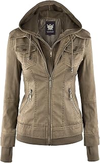 Lock and Love Women's Faux Leather Moto Biker Jacket Coat with Removable or Non-Removable Hood
