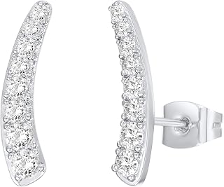 PAVOI 14K Gold Plated Ear Crawler Earrings for Women, CZ Climber Studs