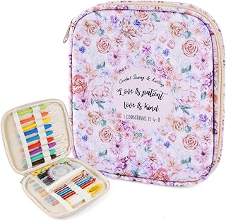 Crochet Hook Case, Portable Zipper Storage Organizer Bag for Crochet Needles/Knitting Accessories, Lightweight Crochet Hook Kit Tools, Easy to Hold(No Accessories Included). Pink Peony