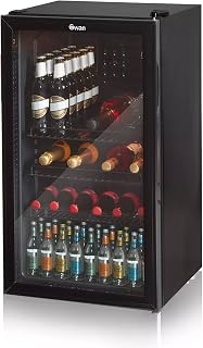 Swan 80L Glass Fronted Under Counter Beer and Drinks Fridge, 3 Shelves, Interior Light, Adjustable Thermostat, Reversible Door and Adjustable Feet, E Energy Rated, Black, SR12030BN