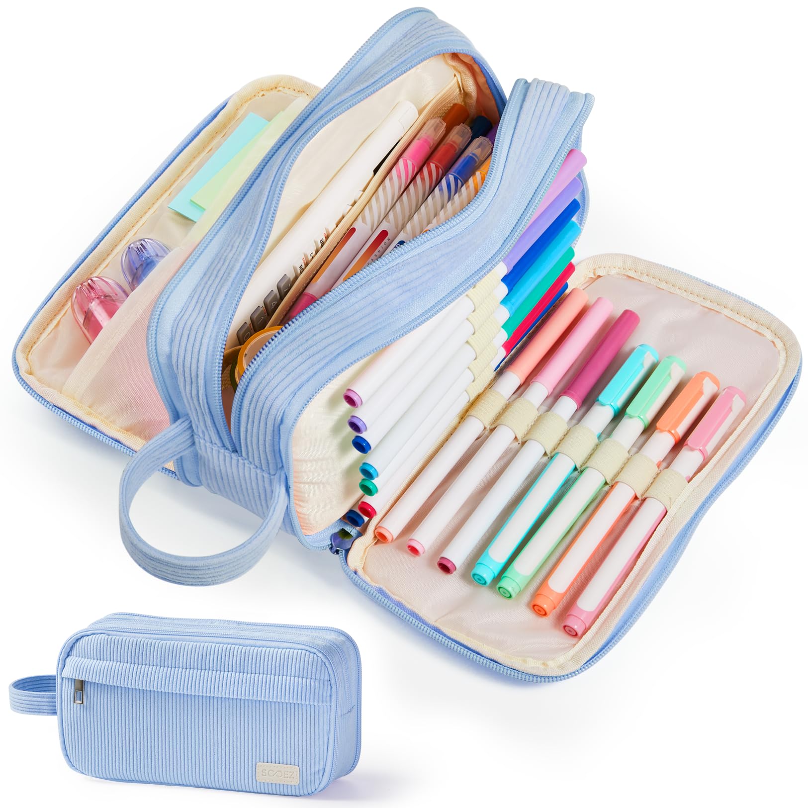 Sooez High Capacity Pencil Case, Soft Corduroy Pencil Pouch | Large Pencil Bag w