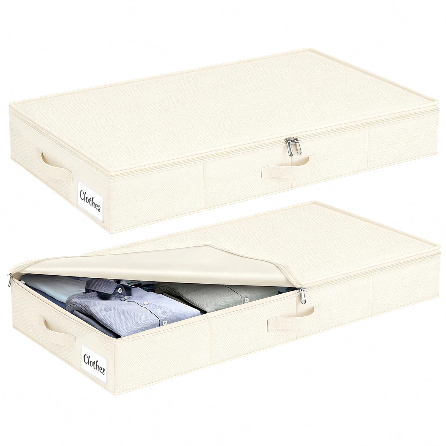 Underbed Storage Box with Lid, 12 cm High, Pack of 2, Foldable Underbed Storage,