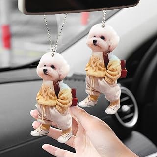 2pcs Keychain Realistic Dog Shape Car Hanging Decoration Acrylic Christmas Keychain for Car Rearview Mirror Decoration (Style 3)