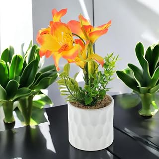 Generic 1 Pcs Artificial Plants Five-Headed Daffodil Bonsai Plastic Orange Yellow 7x7x24cm