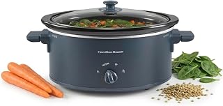 Hamilton Beach 6 Quart Slow Cooker With Space-Saving Folding Handles | 3 Heat Settings | Dishwasher Safe Stoneware Crock & Glass Lid | Kitchen Makeover Blue | 33608
