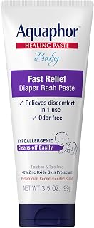 Aquaphor Baby Diaper Rash Paste with Zinc Oxide, 3.5 OZ | Zinc Oxide Baby Diaper Rash Paste Provides Immediate Relief, Treatment and Prevention, Hypoallergenic, Talc Free