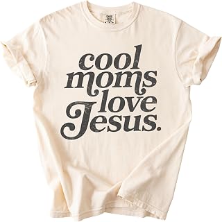 FITIN Cool Moms Love Jesus Comfort Colors T-Shirt, Distressed Faith Graphic Tee, Christian Mom Statement T-Shirt
