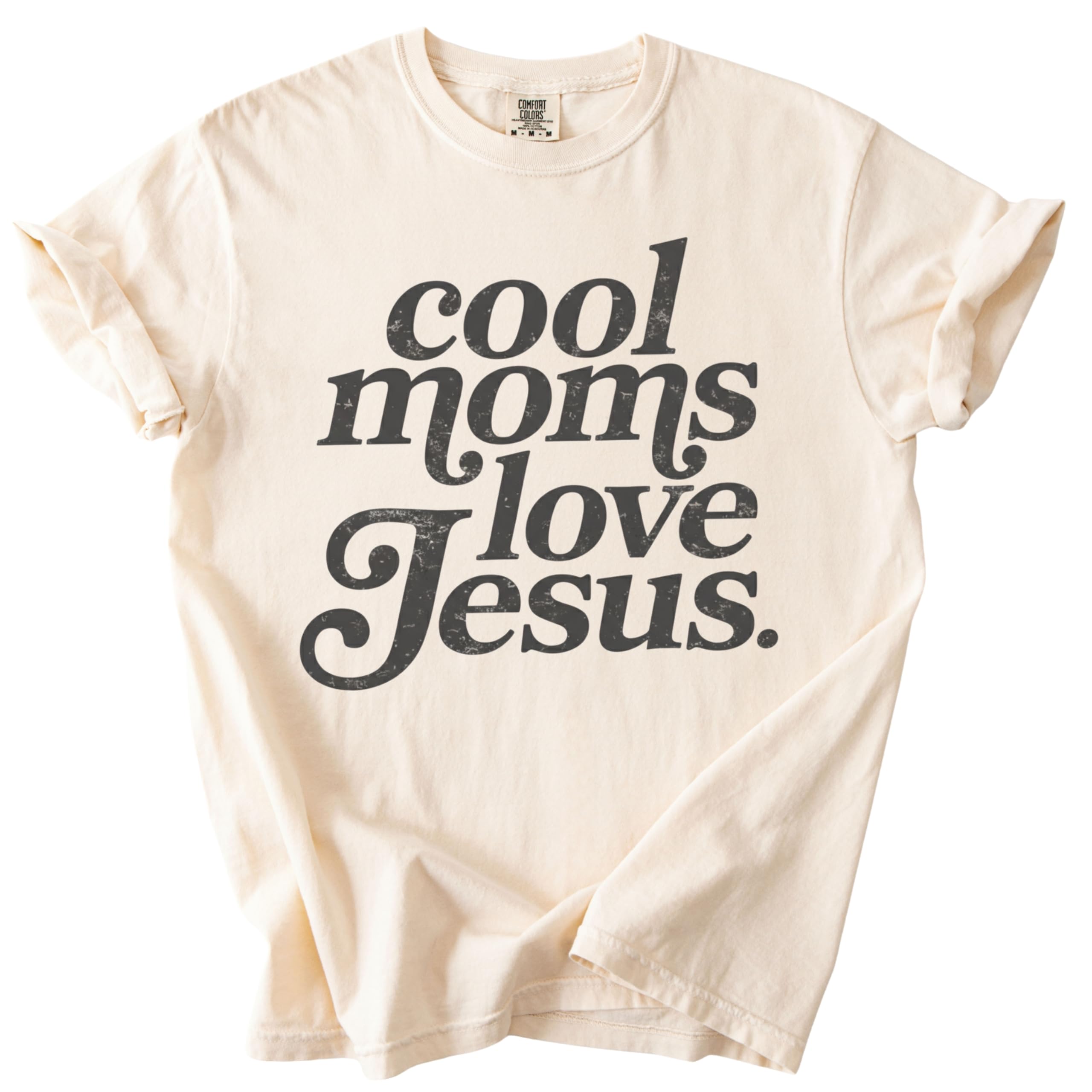 FITIN Cool Moms Love Jesus Comfort Colors T-Shirt, Distressed Faith Graphic Tee,