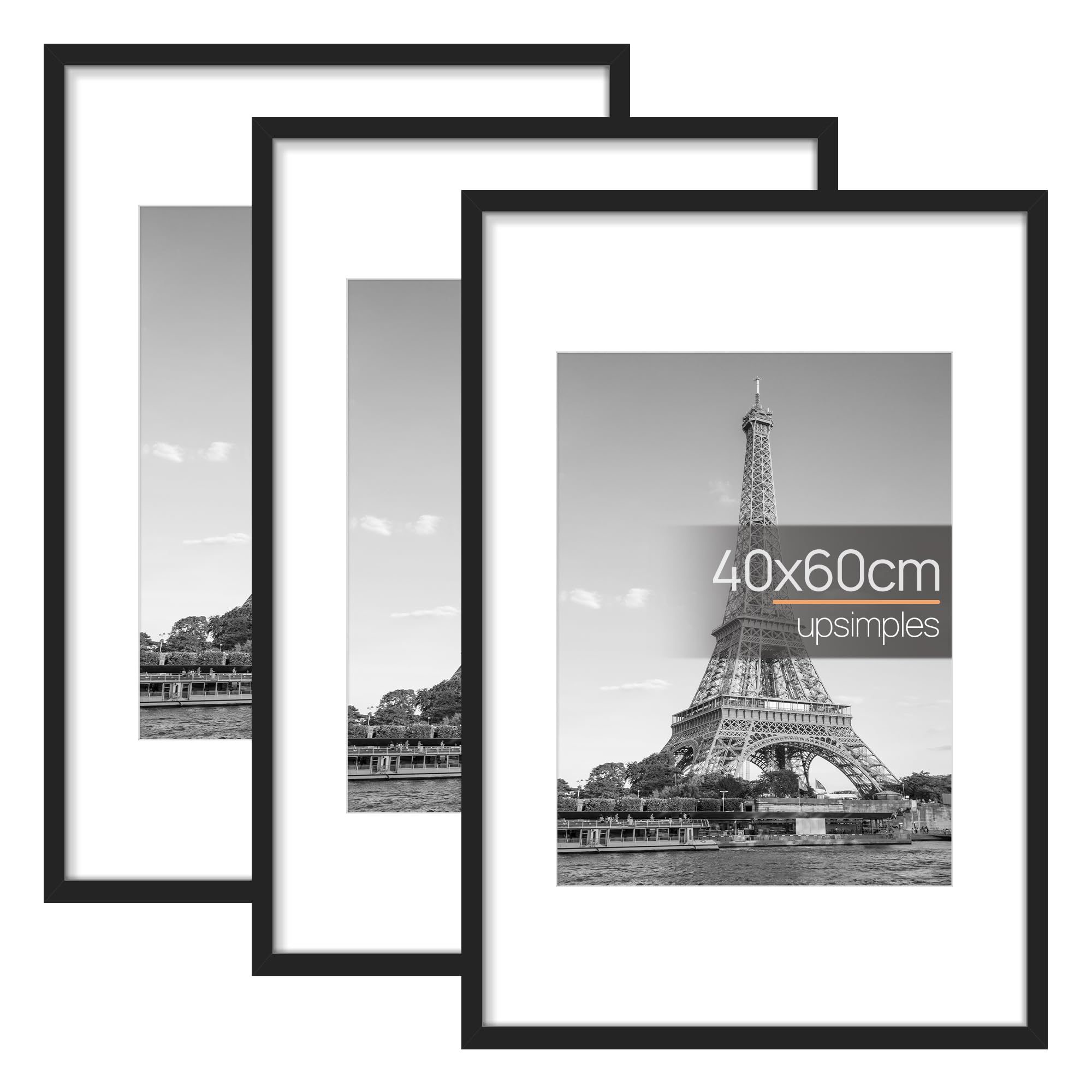upsimples 3 Pack 40x60 Frame, Black 40x60cm Picture Frames, Wall Hanging Photo F