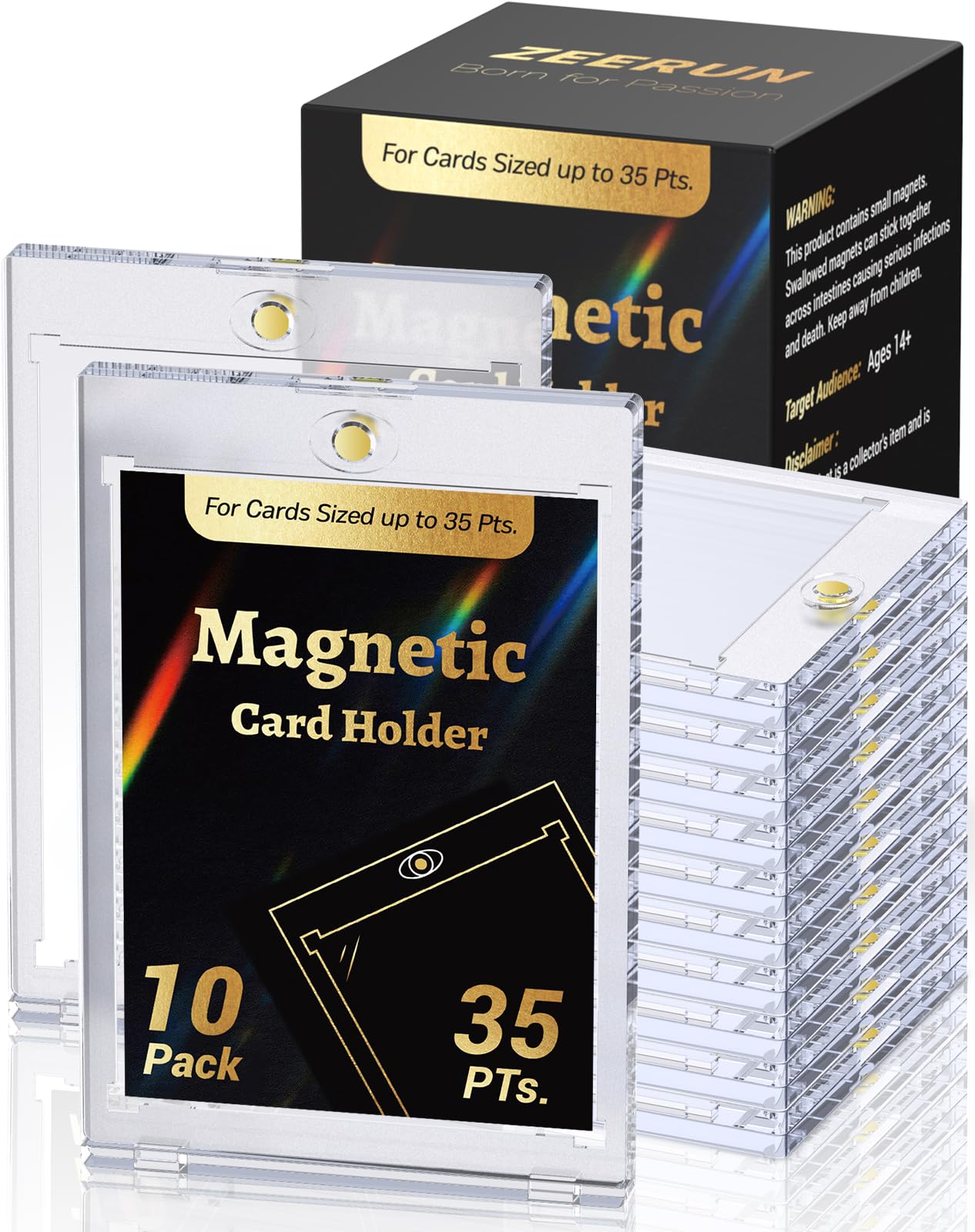 10 Pack Magnetic Card Holders, 35pt UV Protection TCG Trading Cards | 2.5 x 3.5 