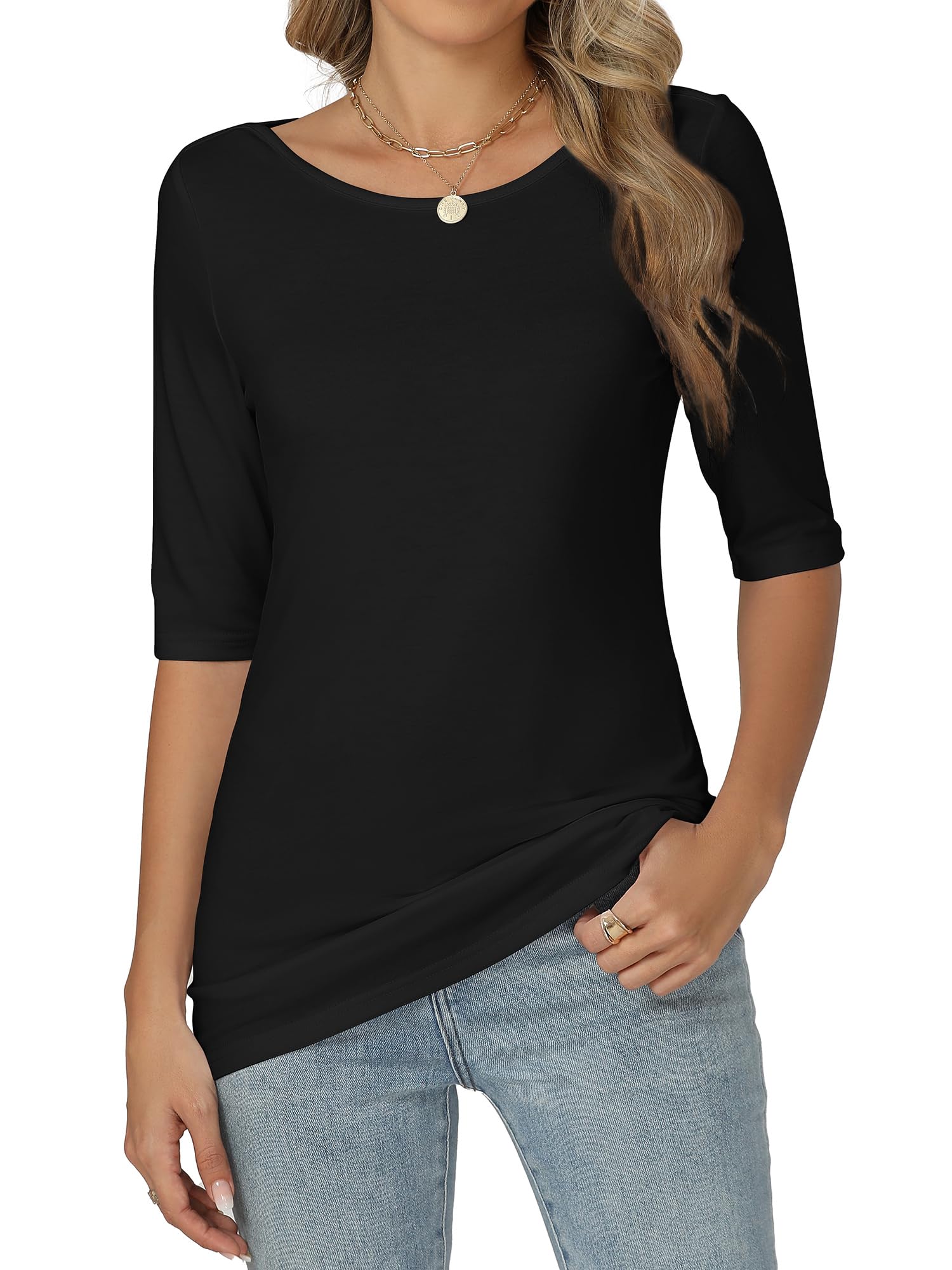 Women's Half Sleeve T-Shirt Round Neck Elegant Basic Top Lightweight Summer Blou