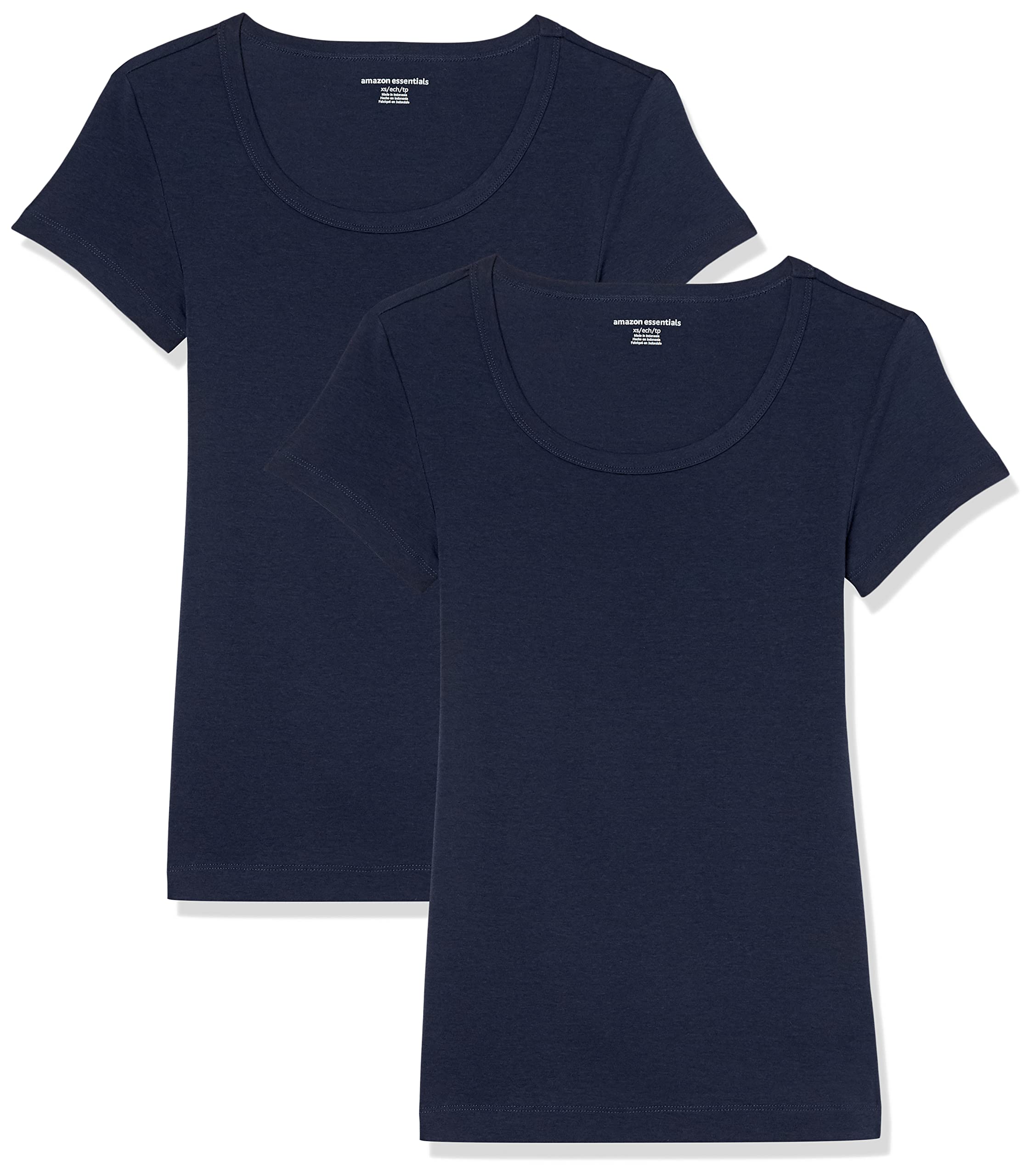 Amazon Essentials Women's Slim-Fit Cap-Sleeve Scoop Neck T-Shirt, Pack of 2