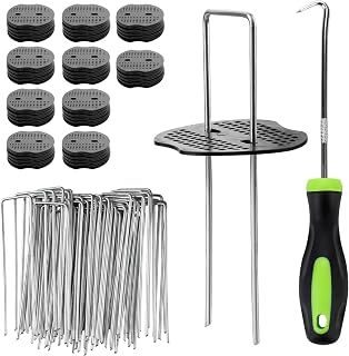 Velway 100 Piquets de Jardin avec 100 Rondelles - Piquets de Fixation en Acier Galvanisé pour Toiles de Paillages et de Jardinage, Grillage et Filets - 150x36mm Ø 3mm