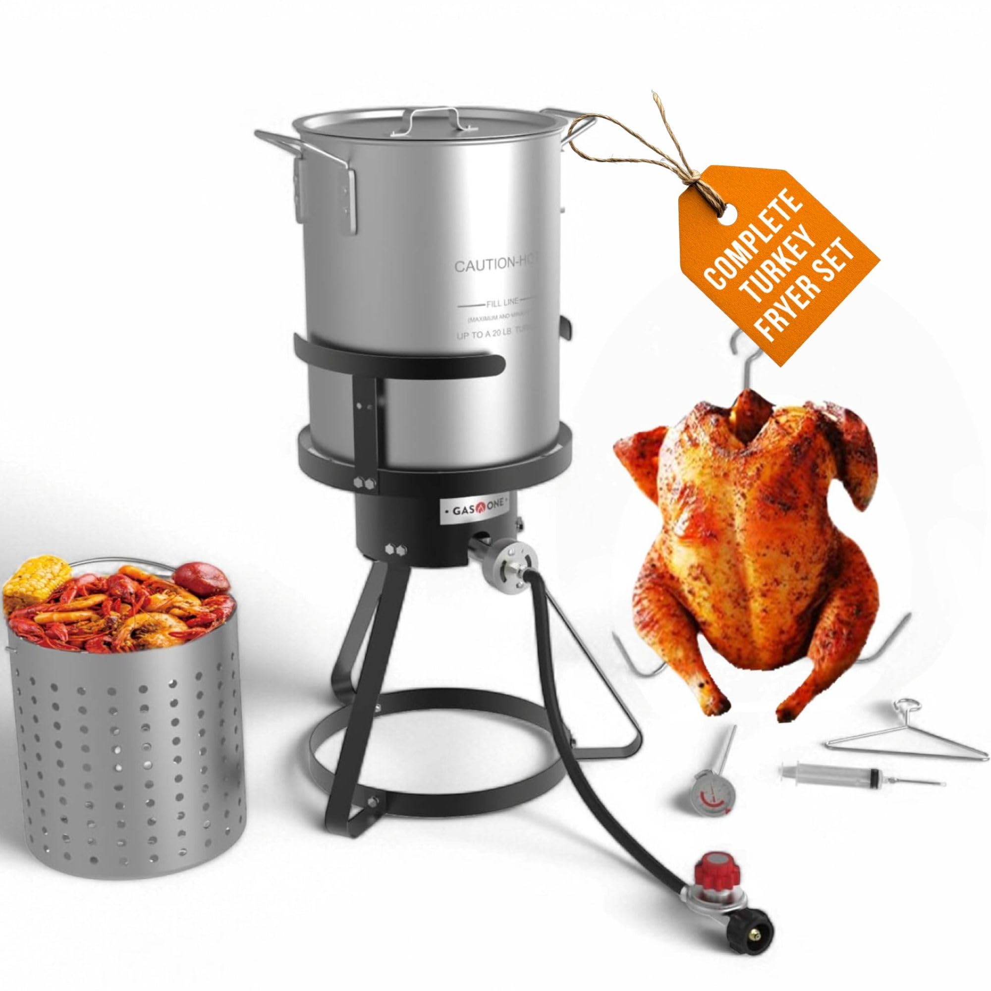 GasOne 30QT Turkey Fryer Set and Seafood Boil with Propane Gas Burner, Perforate
