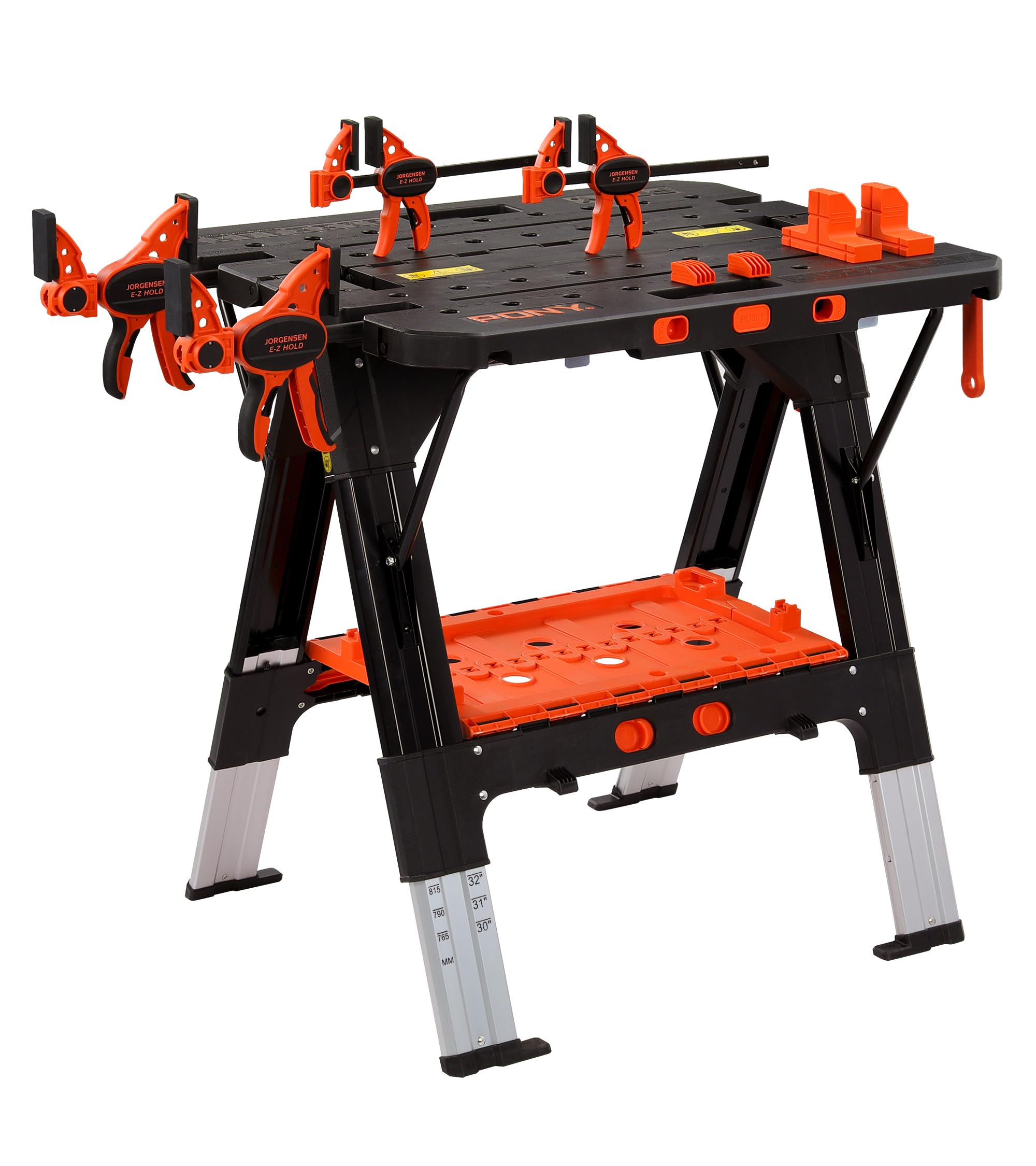 PONY 2-in-1 Folding Workbench, 227 kg Work Table & 454 kg Sawhorse | 6 Adjustabl