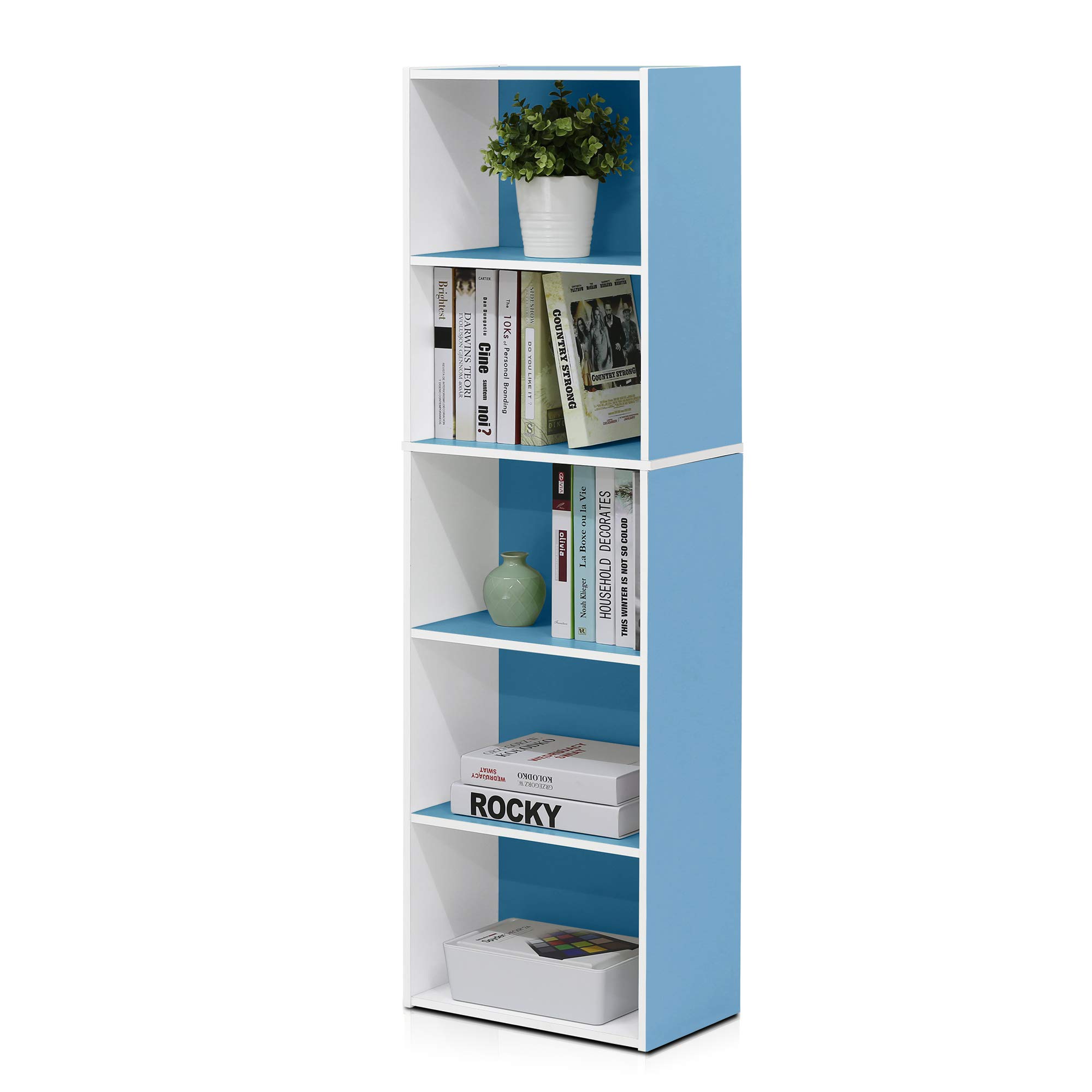Furinno 11055 Bookcases, Wood, White/Light Blue, One Size, Dense, One Size