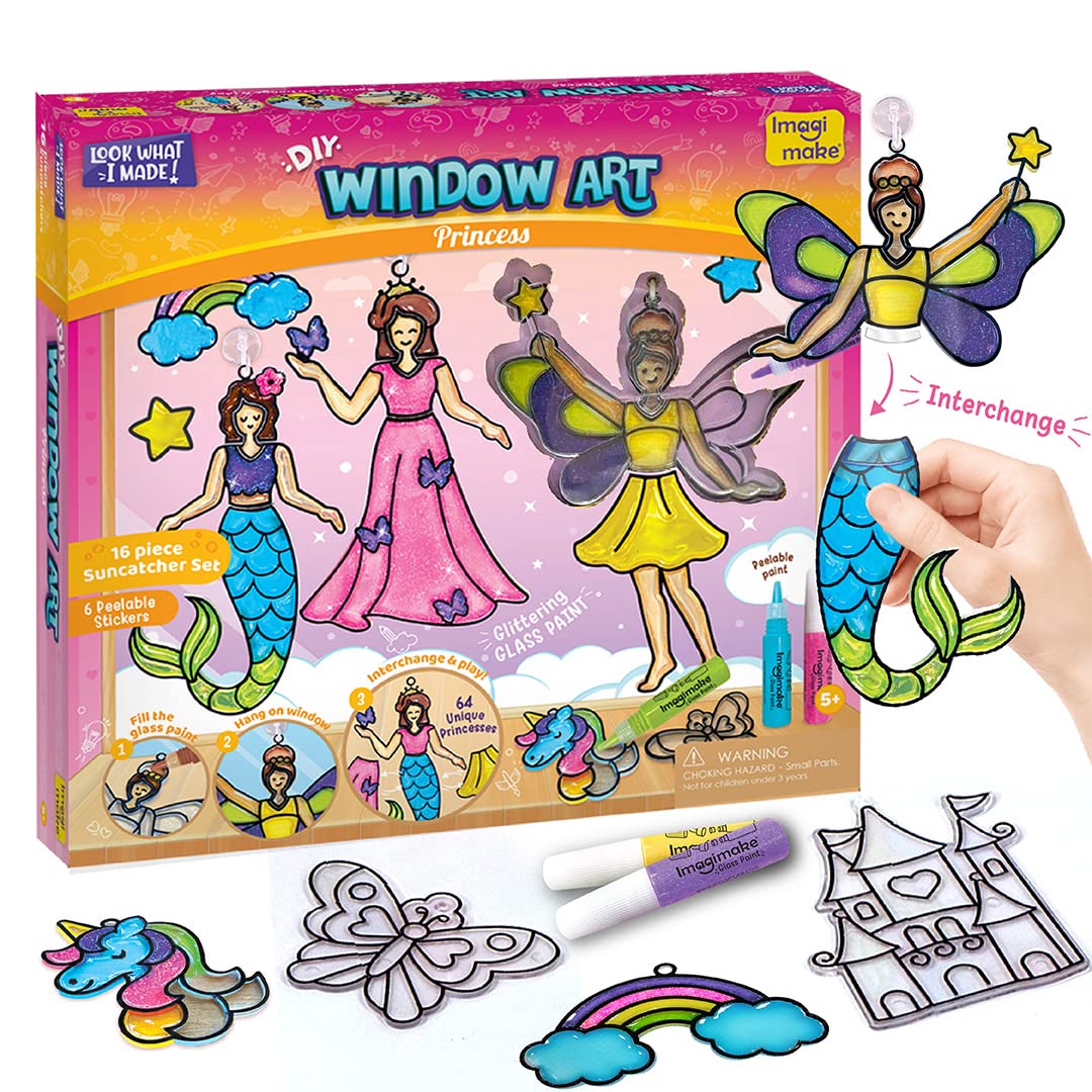 Imagimake Window Art - Princess, DIY Mess-Free Craft Kit for Kids Ages 5+
