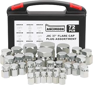 ANCIMOON 72PCS JIC Cap and Plug Set, 37 Degree Flare Threads Hydraulic Hose Fittings, Carbon Steel, Size 4 6 8 10 12 16