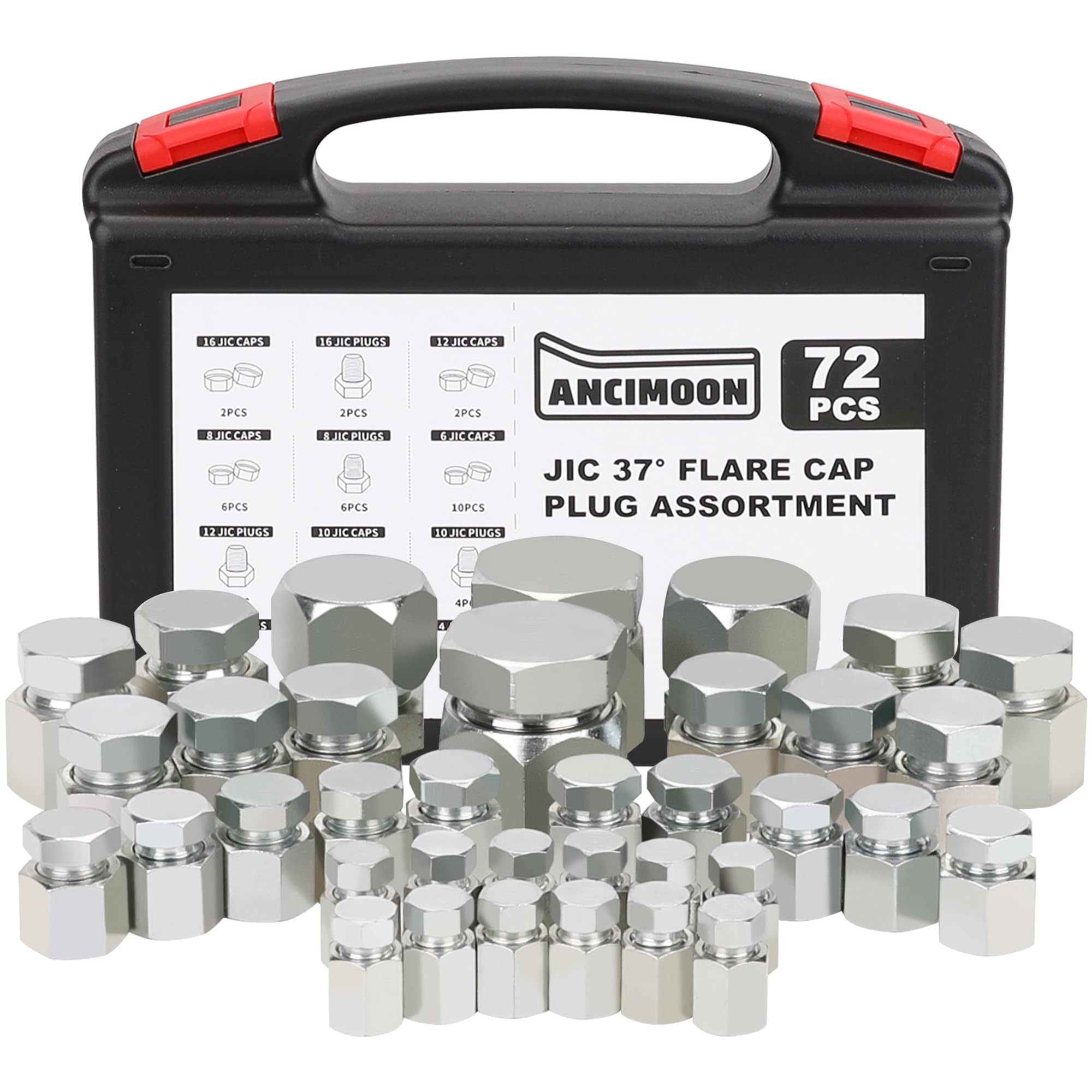 ANCIMOON 72PCS JIC Cap and Plug Set, 37 Degree Flare Threads Hydraulic Hose Fitt