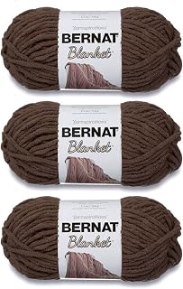 Bernat Blanket Yarn Super Bulky Soft Chenille Yarn, Taupe, 3-Pack | #6 Super Bulky Yarn, 100% Polyester, Soft Fluffy Blanket Yarn for Crochet, Knitting & Crafts, 108yds, 150g/5.3oz per skein