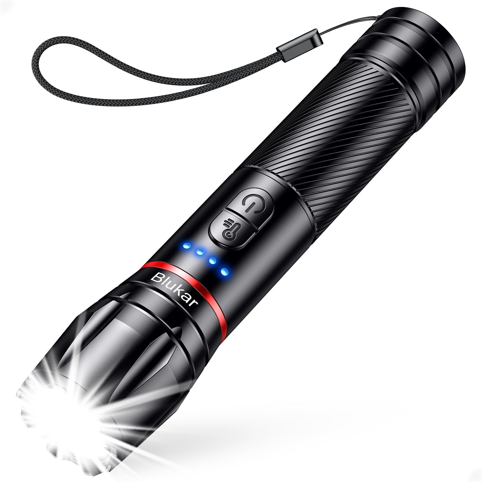 Blukar LED Torch Rechargeable, 2000L Super Bright Flashlight with 2 Colors | War