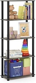 Furinno Multi-Purpose Display Shelf Rack French Oak/Black 5-Tier with Square Tube Turn S Tube 【Japan Official Import】