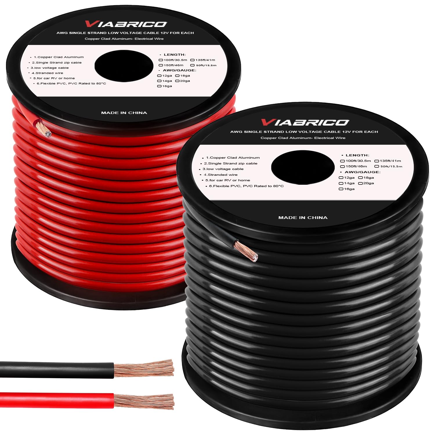 VIABRICO 10 Gauge Wire, for Automotive Power/Ground, Battery Cable, Car Audio, R