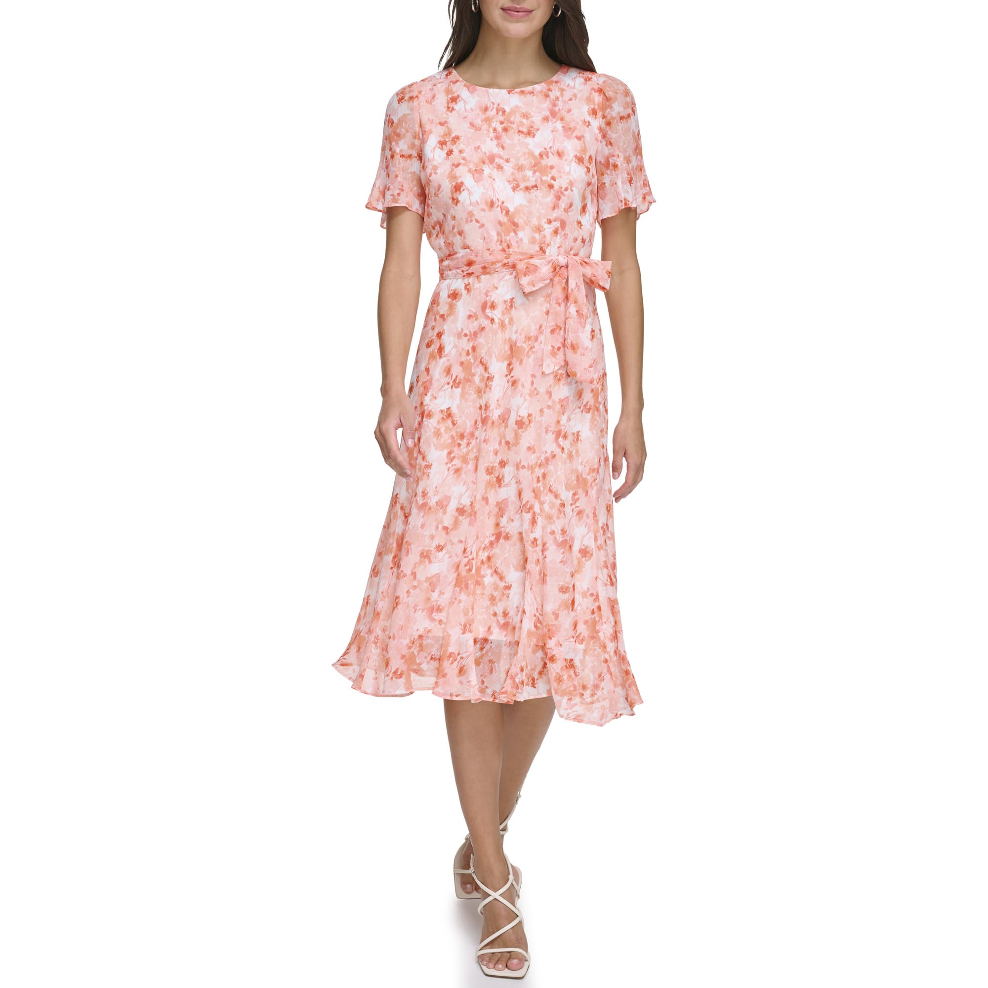 DKNY Womens Flutter Sleeve V-Neck Dress