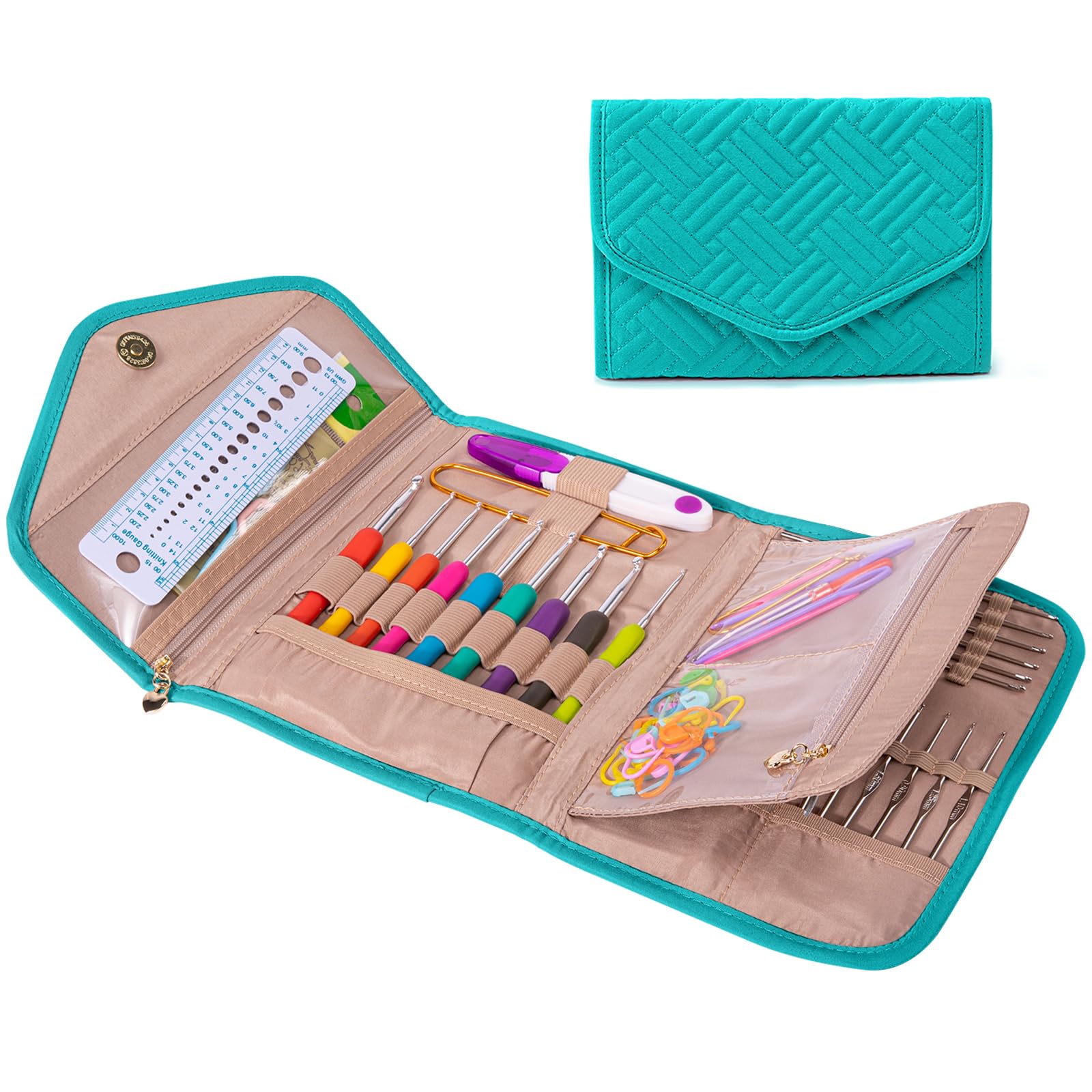 MYBAGZING Crochet Hook Holder Case, Foldable Organizer for Crochet Supplies | Cr