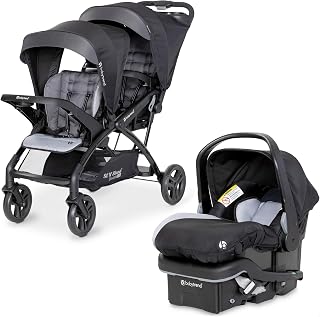 Baby Trend Compact Double Stroller &amp; Infant Car Seat Combo, 2 Pc, Stormy | Lightweight and Compact Travel Stroller and Car Seat Tandem For Babies, Infants, And Toddlers