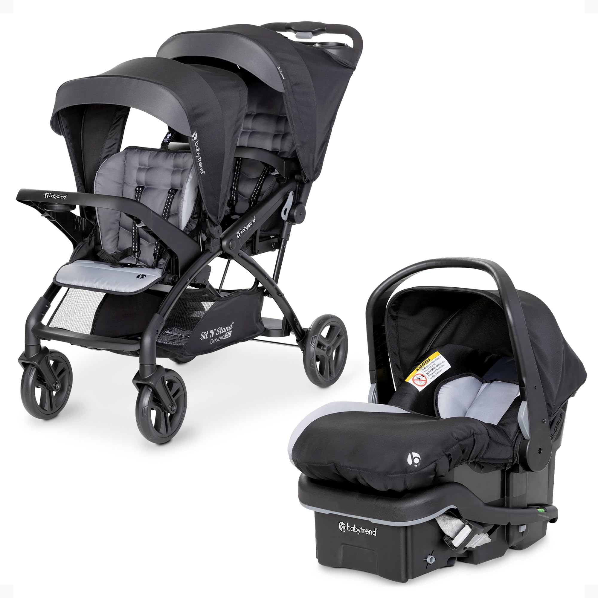 Baby Trend Compact Double Stroller & Infant Car Seat Combo, 2 Pc, Stormy | Light