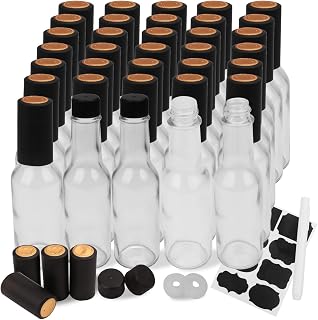 Encheng 35 Pack 5oz Hot Sauce Bottles with Lids,Glass Woozy Bottles with Dripper Inserts and Shrink Capsules,Small Glass Wine Bottle for Homemade Sauces,Oils,Vanilla Extracts,Dressings,Gifting