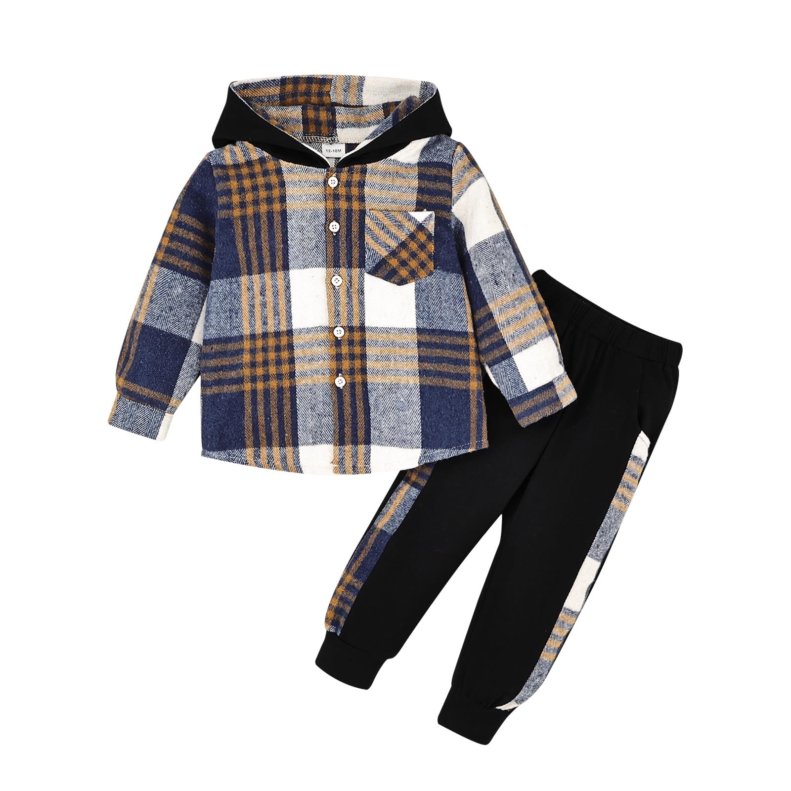 Toddler Boy Clothes Fall Winter Outfits Plaid Pocket Hoodie Sweatshirt + Long Sl