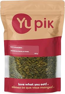 Yupik Raw Pumpkin Seeds, No Shell, 450 g, GMO-Free, Gluten-Free, Kosher, Shelled Pepitas, Salt-Free, Oil-Free, Plant-Based Protein, Source of Fiber, Healthy Snacks, Ideal for Baking & Topping