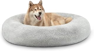 lionto Donut Bed for Dogs and Cats, Round Dog Bed, Ø 120 cm, Light Grey
