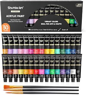 Shuttle Art Acrylic Paint Set, 30 x12ml Tubes Artist Quality Non Toxic Rich Pigments Colors Great for Kids Adults Professional Painting on Rocks Canvas Wood Clay Fabric Ceramic Crafts