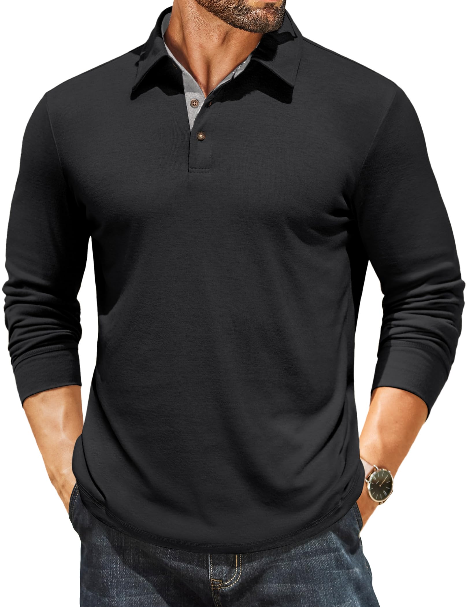 COOFANDY Polo Hombre Manga Larga Casual Ligero