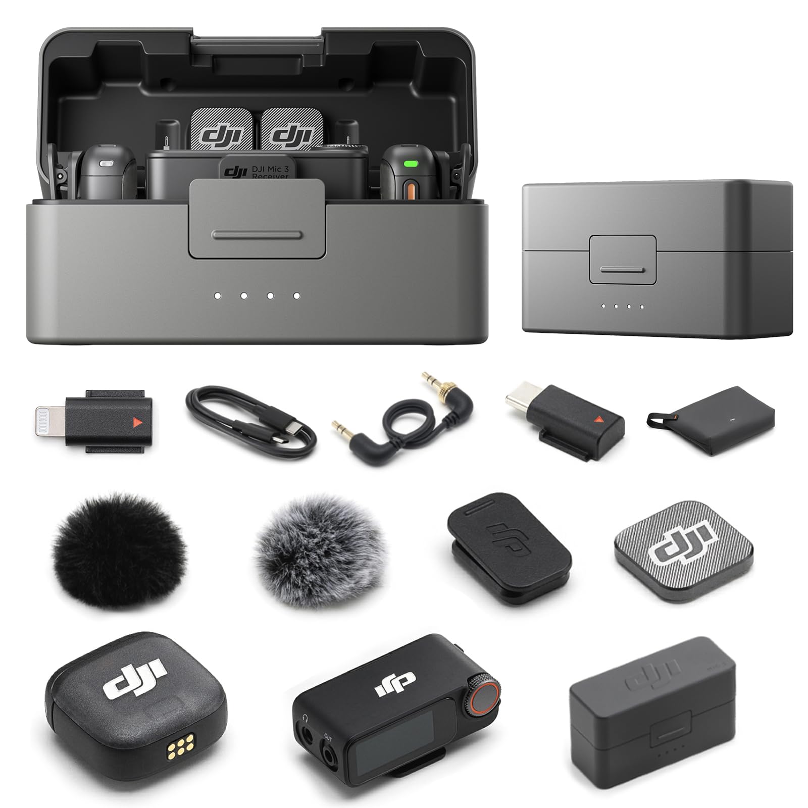 DJI Mic 3 (2 TX + 1 RX + Charging Case) + Lightning Adapter | Wireless Lavalier 